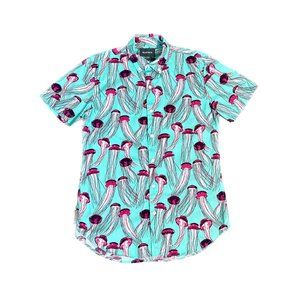 Men's BONOBOS Riviera Slim Fit Jellyfish Print Sport Shirt | Green/Pink Size - S